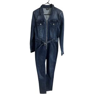Bebe Front Zip Denim Jumpsuit Blue Size 8